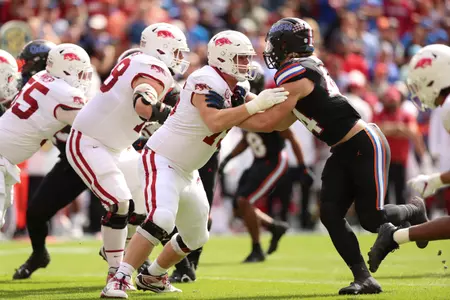 during the Gators' game against the Arkansas Razorbacks on Saturday, November 4, 2023 at Ben Hill Griffin Stadium in Gainesville, Fla. / UAA Communications photo by Mallory Peak