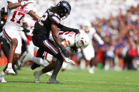 during the Gators' game against the Arkansas Razorbacks on Saturday, November 4, 2023 at Ben Hill Griffin Stadium in Gainesville, Fla. / UAA Communications photo by Mallory Peak