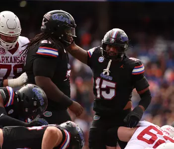during the Gators' game against the Arkansas Razorbacks on Saturday, November 4, 2023 at Ben Hill Griffin Stadium in Gainesville, Fla. / UAA Communications photo by Lorenzo Vasquez
