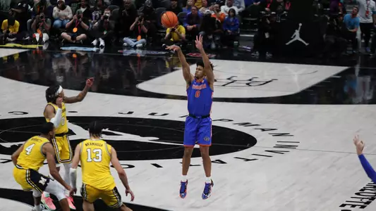 Zyon Pullin during the Gators' game against the Michigan Wolverines in the Jumpman Invitational on Tuesday, December 19, 2023 at Spectrum Center in Charlotte, NC / UAA Communications photo by Bryce Mitchell