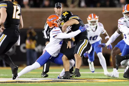 Sharif Denson during the Gators' game against the Mizzou Tigers on Saturday, November 18, 2023 at Ben Hill Griffin Stadium in Gainesville, Fla. / UAA Communications photo by Molly Kaiser
