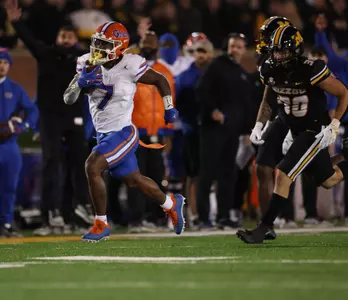 during the Gators' game against the Missouri Tigers on Saturday, November 18, 2023 at Faurot Field at Memorial Stadium in Columbia, Mo. / UAA Communications photo by Maddie Washburn