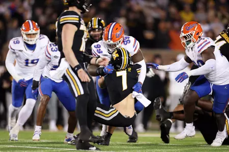 during the Gators' game against the Mizzou Tigers on Saturday, November 18, 2023 at Faurot Field in Columbia, Mo. / UAA Communications photo by Molly Kaiser