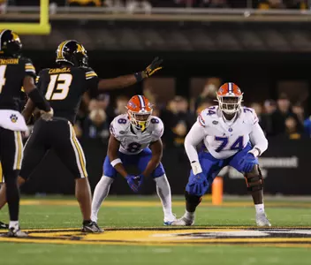 during the Gators' game against the Missouri Tigers on Saturday, November 18, 2023 at Faurot Field at Memorial Stadium in Columbia, Mo. / UAA Communications photo by Maddie Washburn