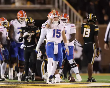 during the Gators' game against the Missouri Tigers on Saturday, November 18, 2023 at Faurot Field at Memorial Stadium in Columbia, Mo. / UAA Communications photo by Maddie Washburn
