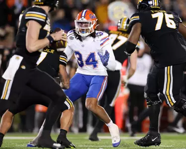 Mannie Nunnery during the Gators' game against the Mizzou Tigers on Saturday, November 18, 2023 at Ben Hill Griffin Stadium in Gainesville, Fla. / UAA Communications photo by Molly Kaiser