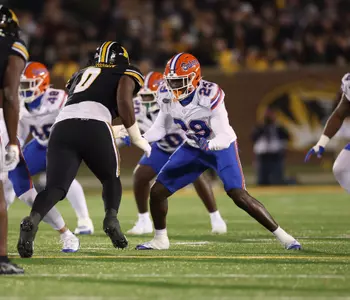 during the Gators' game against the Missouri Tigers on Saturday, November 18, 2023 at Faurot Field at Memorial Stadium in Columbia, Mo. / UAA Communications photo by Maddie Washburn