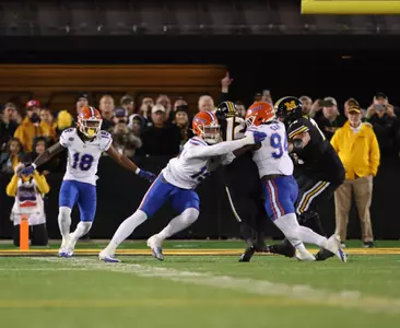 during the Gators' game against the Missouri Tigers on Saturday, November 18, 2023 at Faurot Field at Memorial Stadium in Columbia, Mo. / UAA Communications photo by Maddie Washburn