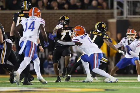 Princely Umanmielen during the Gators' game against the Mizzou Tigers on Saturday, November 18, 2023 at Ben Hill Griffin Stadium in Gainesville, Fla. / UAA Communications photo by Molly Kaiser