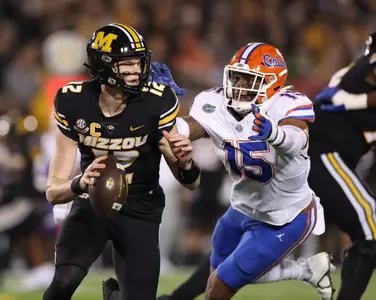 during the Gators' game against the Missouri Tigers on Saturday, November 18, 2023 at Faurot Field at Memorial Stadium in Columbia, Mo. / UAA Communications photo by Maddie Washburn