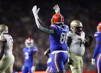 during the Gators' game against the FSU Seminoles on Saturday, November 25, 2023 at Ben Hill Griffin Stadium in Gainesville, Fla. / UAA Communications photo by Emma Bissell