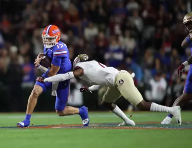 during the Gators' game against the FSU Seminoles on Saturday, November 25, 2023 at Ben Hill Griffin Stadium in Gainesville, Fla. / UAA Communications photo by Lorenzo Vasquez