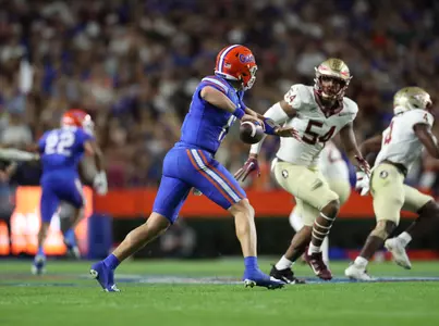 during the Gators' game against the FSU Seminoles on Saturday, November 25, 2023 at Ben Hill Griffin Stadium in Gainesville, Fla. / UAA Communications photo by Emma Bissell