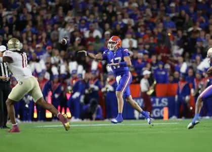 during the Gators' game against the FSU Seminoles on Saturday, November 25, 2023 at Ben Hill Griffin Stadium in Gainesville, Fla. / UAA Communications photo by Emma Bissell