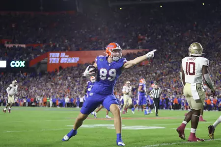 during the Gators' game against the Florida State Seminoles on Saturday, November 25, 2023 at Ben Hill Griffin Stadium in Gainesville, Fla. / UAA Communications photo by Mallory Peak