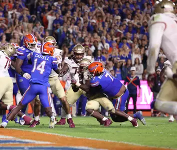 during the Gators' game against the Florida State Seminoles on Saturday, November 25, 2023 at Ben Hill Griffin Stadium in Gainesville, Fla. / UAA Communications photo by Maddie Washburn