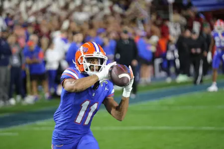 during the Gators' game against the Florida State Seminoles on Saturday, November 25, 2023 at Ben Hill Griffin Stadium in Gainesville, Fla. / UAA Communications photo by Jay Metz