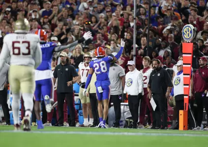 during the Gators' game against the FSU Seminoles on Saturday, November 25, 2023 at Ben Hill Griffin Stadium in Gainesville, Fla. / UAA Communications photo by Emma Bissell