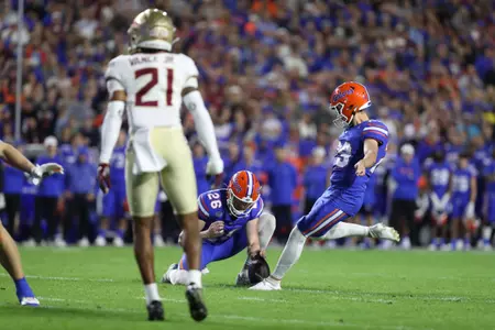 during the Gators' game against the Florida State Seminoles on Saturday, November 25, 2023 at Ben Hill Griffin Stadium in Gainesville, Fla. / UAA Communications photo by Mallory Peak