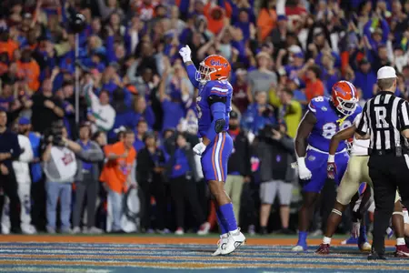 during the Gators' game against the Florida State Seminoles on Saturday, November 25, 2023 at Ben Hill Griffin Stadium in Gainesville, Fla. / UAA Communications photo by Mallory Peak
