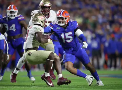 during the Gators' game against the FSU Seminoles on Saturday, November 25, 2023 at Ben Hill Griffin Stadium in Gainesville, Fla. / UAA Communications photo by Lorenzo Vasquez