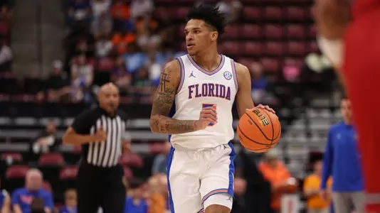 Will Richard during the Gators' game against the Richmond Spiders in the Orange Bowl Basketball Classic on Saturday, December 9, 2023 at Amerant Bank Arena in Sunrise, FL / UAA Communications photo by Maddie Washburn