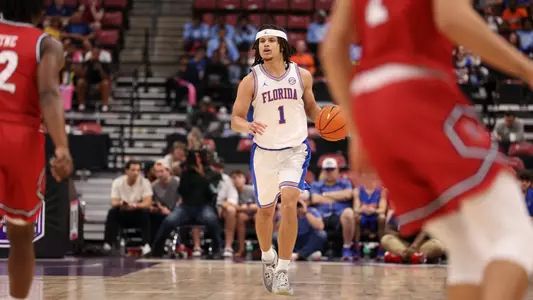 Walter Clayton Jr. during the Gators' game against the Richmond Spiders in the Orange Bowl Basketball Classic on Saturday, December 9, 2023 at Amerant Bank Arena in Sunrise, FL / UAA Communications photo by Maddie Washburn