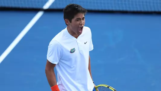 during the Gators' match against the USC Trojans on Saturday, February 4, 2023 at Linder Stadium at Ring Tennis Complex in Gainesville, FL / UAA Communications photo by Ashley Ray