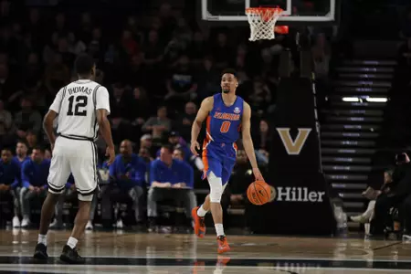 during the Gators' game against the Vanderbilt Commadors on Saturday, February 25, 2023 at Memorial Gymnasium in Nashville, TN / UAA Communications photo by Maddie Washburn