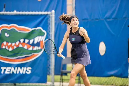 during the Gators' match against the Kentucky Wildxcats on Sunday, March 19, 2023 at Linder Stadium at Ring Tennis Complex in Gainesville, FL / UAA Communications photo by Matt Pendleton