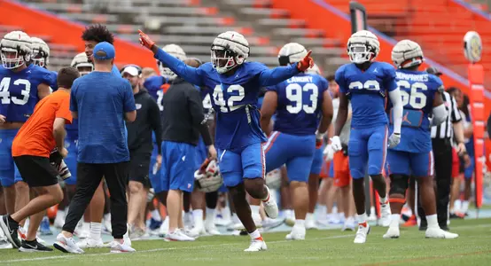 during the Gators' scrimmage on Tuesday, March 28, 2023 at the Sanders football practice fields in Gainesville, FL / UAA Communications photo by Katalina Enriquez