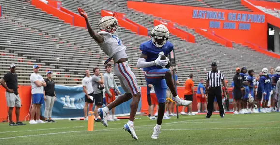 during the Gators' scrimmage on Tuesday, March 28, 2023 at the Sanders football practice fields in Gainesville, FL / UAA Communications photo by Katalina Enriquez