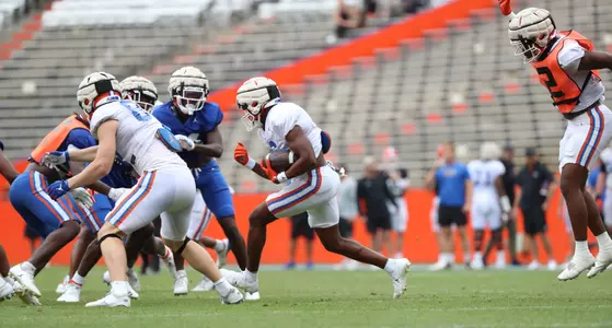 during the Gators' scrimmage on Tuesday, March 28, 2023 at the Sanders football practice fields in Gainesville, FL / UAA Communications photo by Katalina Enriquez