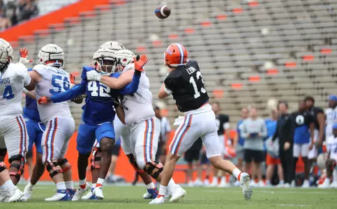 during the Gators' scrimmage on Tuesday, March 28, 2023 at the Sanders football practice fields in Gainesville, FL / UAA Communications photo by Katalina Enriquez