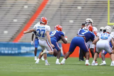 during the Gators' scrimmage on Tuesday, March 28, 2023 at Ben Hill Griffin Stadium in Gainesville, Fla. / UAA Communications photo by Mallory Peak