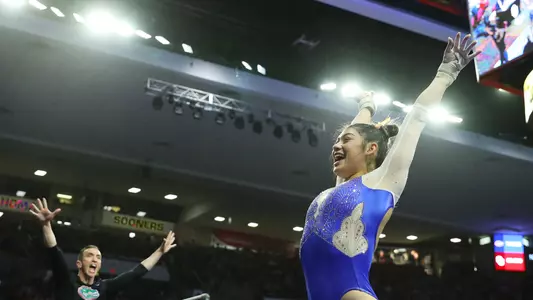 Kayla DiCello celebrates vault at Oklahoma_230303