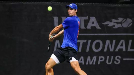 during the Gators' match against the FSU Seminoles on Thursday, February 2, 2023 at Linder Stadium at Ring Tennis Complex in Gainesville, FL / UAA Communications photo by Ashley Ray