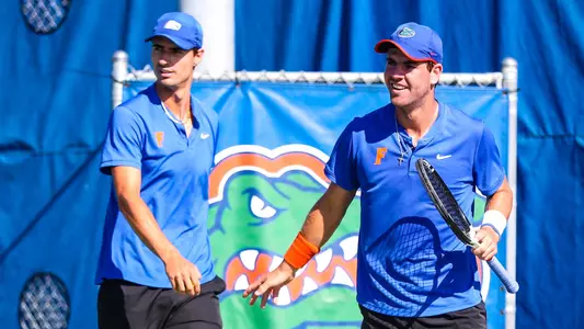 during the Gators' match against the Eastern Kentucky Colonel on Wednesday, April 5, 2023 at Linder Stadium at Ring Tennis Complex in Gainesville, FL / UAA Communications photo by Mallory Peak
