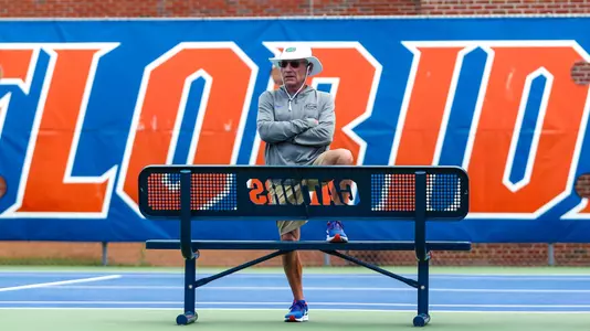 during the Gators' match against the Alabama Crimson Tide on Sunday, March 12, 2023 at Linder Stadium at Ring Tennis Complex in Gainesville, FL / UAA Communications photo by Jashari Blige