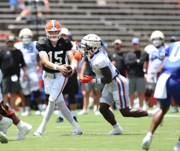 during the Gators' scrimmage on Thursday, August 10, 2023 at the Sanders football practice fields in Gainesville, FL / UAA Communications photo by Ashley Ray