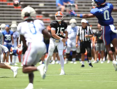 during the Gators' scrimmage on Thursday, August 10, 2023 at the Sanders football practice fields in Gainesville, FL / UAA Communications photo by Ashley Ray
