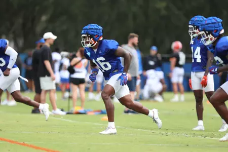 during the Gators' practice on Monday, July 31, 2023 at the Sanders football practice fields in Gainesville, FL / UAA Communications photo by Mallory Peak