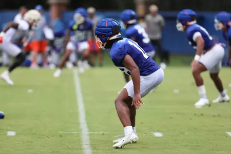 during the Gators' practice on Monday, July 31, 2023 at the Sanders football practice fields in Gainesville, FL / UAA Communications photo by Mallory Peak