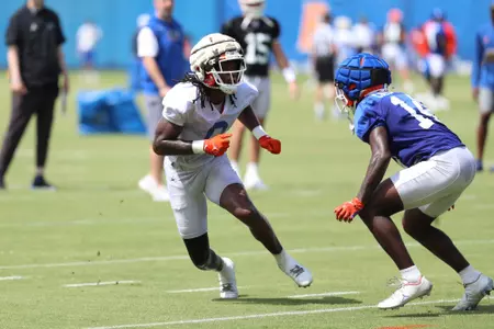 during the Gators' practice on Monday, July 31, 2023 at the Sanders football practice fields in Gainesville, FL / UAA Communications photo by Mallory Peak