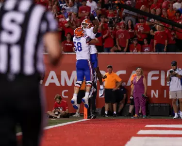 Caleb Douglas during the Gators' game against the Utah Utes on Thursday, August 31, 2023 at Rice-Eccles Stadium in Salt Lake City, Utah / UAA Communications photo by Molly Kaiser