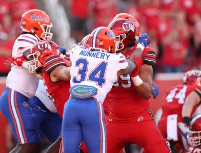 during the Gators' game against the Utah Utes on Thursday, August 31, 2023 at Rice-Eccles Stadium in Salt Lake City, Utah / UAA Communications photo by Maddie Washburn