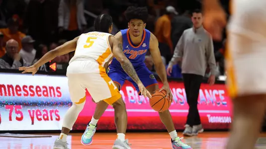 Zyon Pullin during the Gators' game against the Tennessee on Tuesday, January 16, 2024 at the Thompson-Boling Arena in Knoxville, TN / UAA Communications photo by Maddie Washburn