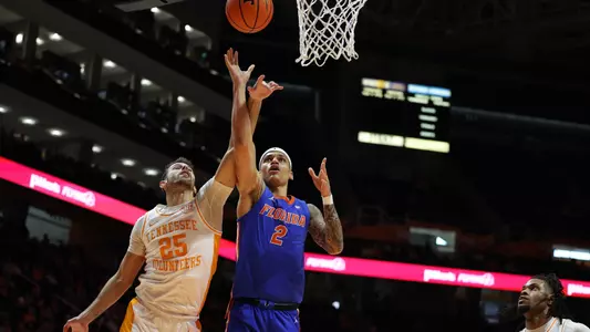 Riley Kugel during the Gators' game against the Tennessee on Tuesday, January 16, 2024 at the Thompson-Boling Arena in Knoxville, TN / UAA Communications photo by Maddie Washburn