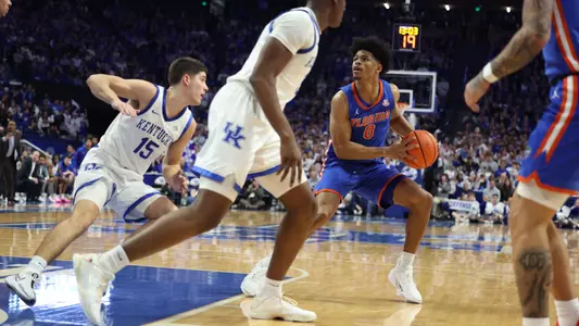 Zyon Pullin during the Gators' game against the Kentucky Wildcats on Wednesday, January 31, 2024 at Exactech Arena at the Stephen C. O'Connell Center in Gainesville, FL / UAA Communications photo by Maddie Washburn