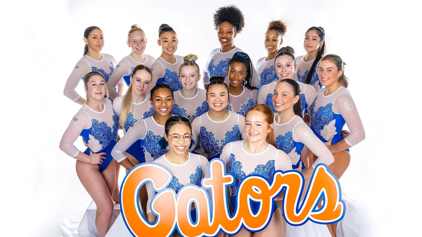 2024 Florida Gymnastics team photo with Gator script